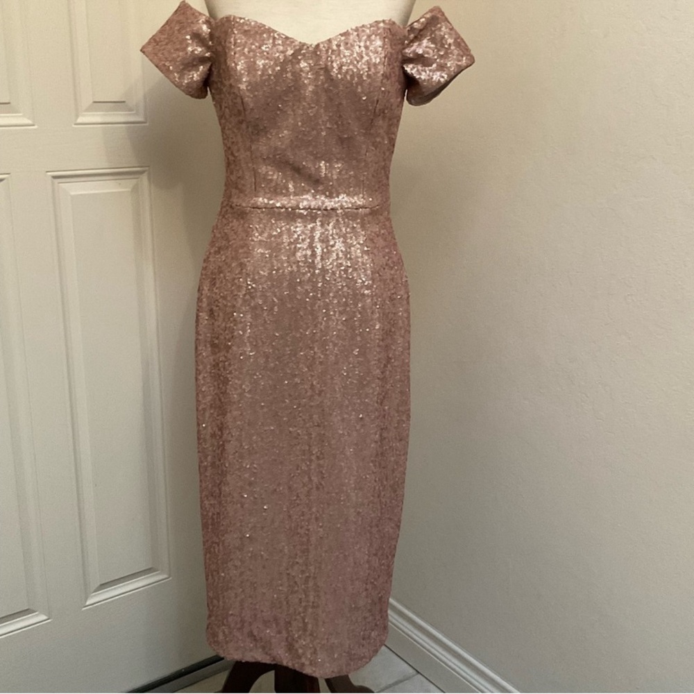 Dress the Population Strapless Sequin rose gold pink dress